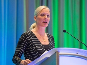 Minister of Environment and Climate Change Catherine McKenna delivers a keynote speech to renewable energy sector representatives at the Canadian Wind Energy Association on Wednesday, April 6, 2016 in Gatineau, Que. (THE CANADIAN PRESS/Justin Tang)