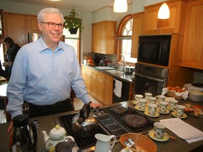 Manitoba NDP leader Greg Selinger speaks to the media in his kitchen in Winnipeg, Sunday April 10, 2016. As the April 19 election draws near, his NDP government`s PST hike remains a key election issue. (Brian Donogh/Winnipeg Sun/Postmedia Network)