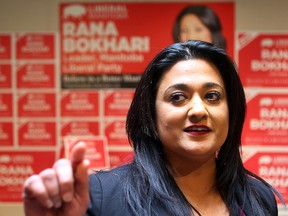 Manitoba Liberal leader Rana Bokhari speaks with the media on Sunday April 10, 2016. Bokhari and her party hope to make a breakthrough in the legislature this election. (Brian Donogh/Winnipeg Sun/Postmedia Network)