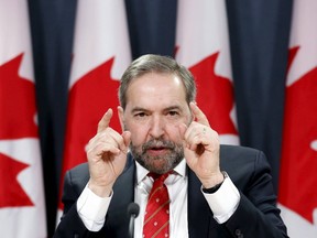 NDP leader Thomas Mulcair speaks during a news conference in Ottawa in this January 18, 2016 file photo. Mulcair said on April 10, 2016 he would step down as leader after he lost a crucial leadership vote, setting the stage for someone else to take the helm of the left-wing party in the country's next election. REUTERS/Chris Wattie/Files