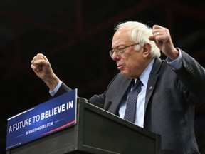 Sen. Bernie Sanders, I-Vt. speaks at a campaign rally, Monday, April 11, 2016, in Binghamton, N.Y.  (AP Photo/Mel Evans)