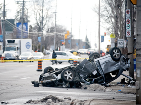 Ottawa Police and the Special Investigations Unit were at the corner of Vanier Parkway and McArthur Avenue investigating an overnight car accident Tuesday April 12, 2016. (Ashley Fraser, Postmedia Network)