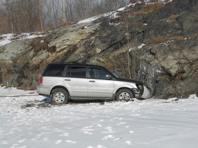 A sport-utility vehicle went off The Kingsway near Cochrane and Argyle and struck a rock cut during the morning rush hour Tuesday. An ambulance left the scene about 8:50 a.m. No details were available from Greater Sudbury Police. HAROLD CARMICHAEL/SUDBURY STAR