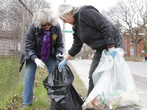 Intelligencer file photo
Susan White (first left), Anthea Weese (centre) and Lindy Powell were among the QuintEssential Credit Union helping out in the Quinte Trash Bash cleanup efforts two years ago.