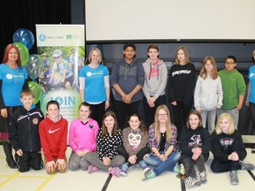 Students and staff from Cathcart Boulevard Public School joined the CMHA's Angela Kirkland on Apr. 5 for the official kickoff of the Ride Don't Hide School Campaign.
CARL HNATYSHYN/SARNIA THIS WEEK