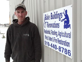Dan Blake, owner of Blake Building & Renovations Inc. stands next to the shop that employed R.J. Ratz. After leaving the company to be closer to his children, days later, according to the London Police Ratz's was murdered.(Shaun Gregory/Huron Expositor)