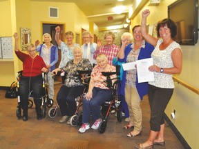 The Peter Dawson Lodge has three teams entered this year in the Vulcan County Health and Wellness’s Fitness Challenge. Here, Leanne Lukow, PDL’s resident care coordinator and captain of the three teams, stands with the foundation’s Deb Hartung and residents who’ve entered the six-week challenge, which starts Monday, April 18. Stephen Tipper Vulcan Advocate