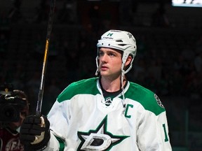 Dallas Stars left winger Jamie Benn is named the No. 1 star in a win over the Arizona Coyotes at the American Airlines Center in Dallas on March 31, 2016. (Jerome Miron/USA TODAY Sports)