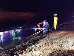 The Lesser Slave Regional Fire Service responded when two people and an SUV ended up in Lesser Slave River on Monday night. Supplied