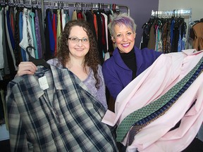 Purple Cactus board members Michelle Pennock (l) and Paula Fillmore display some of their items in their shop in Winnipeg, Man. Monday April 11, 2016. The store has a grand opening in May.