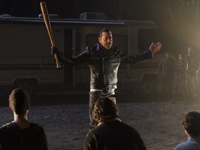 Jeffrey Dean Morgan as Negan in one of the final scenes of The Walking Dead's Season 6 finale. (Handout photo)