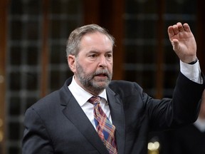 NDP Leader Tom Mulcair takes part in a debate on the federal budget in the House of Commons in Ottawa, Tuesday, April 12, 2016. THE CANADIAN PRESS/Adrian Wyld