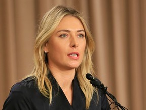 In this March 7, 2016, file photo, Maria Sharapova speaks about her failed drug test during a news conference in Los Angeles. (AP Photo/Damian Dovarganes, File)