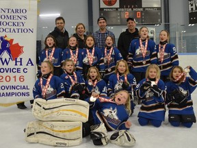 Front to back Left to right-30 Kyla Fisher29 Karsyn McInally, 16 Carleigh Dale, 96 Jayda Dietz, 99 Cassie Colquhoun, 28 Casey Bernard, 97 Dillyn Anderson, 21 Lerissa Stevenson, 17 Ava Strome, 18 Mallory Meyer, 25 Bronwyn Langis, 22 Emmi Coups, 95 Leah Carnochan, Scott Meyer, Robyn Dietz, Kevin Carnochan and Chris Stevenson.(Contributed photo)