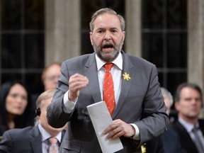 NDP Leader Tom Mulcair asks a question during Question Period in the House of Commons in Ottawa, Wednesday, April 13, 2016. THE CANADIAN PRESS/Adrian Wyld