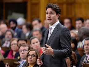 Prime Minister Justin Trudeau asks a question during Question Period in the House of Commons in Ottawa, Wednesday, April 13, 2016. THE CANADIAN PRESS/Adrian Wyld