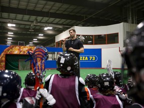 Then Rush defensive coach Jimmy Quinlan speaks at a Vimy Ridge lacrosse camp in 2014. Quinlan is now an instructor for the program. (Ian Kucerak)