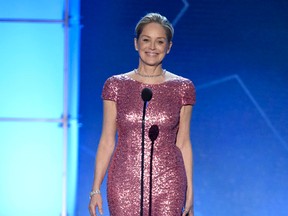 Sharon Stone presents the award for best picture at the 21st annual Critics' Choice Awards at the Barker Hangar on Sunday, Jan. 17, 2016, in Santa Monica, Calif. (Photo by Chris Pizzello/Invision/AP)