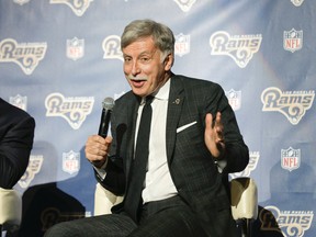 In this Jan. 15, 2016 file photo, St. Louis Rams owner Stan Kroenke takes questions from the media at a news conference at The Forum in Inglewood, Calif. (AP Photo/Nick Ut, File)