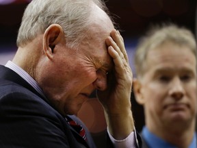 In this Dec. 21, 2015 file photo, Sacramento Kings coach George Karl pauses during a timeout during the first half of an NBA basketball game against the Washington Wizards, in Washington. (AP Photo/Carolyn Kaster, File)