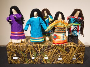 "Traditional Corn Husk Dolls" is one of the featured pieces at  an art exhibit called Decolonizing Frames: Questioning, Critiquing, and Celebrating Indigenous Representation at the Museum of Ontario Archeology in London, Ont. on Tuesday April 5, 2016. Sixteen pieces created by 45 Western University students in the Introduction to First Nations Studies are on display until August 28, 2016.  Derek Ruttan/The London Free Press/Postmedia Network