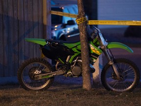 Police continue to work at the scene of a fatal motorcycle accident near 32 Street and Silverberry Road, in Edmonton Alta. on Thursday April 14, 2016. Photo by David Bloom