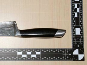 The hidden kitchen knife located on man Kingston Police arrested on Thursday morning in Kingston. Supplied Photo