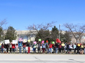 OSCVI students protest outside their school in April 2016. (Sun Times files)