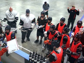 Point Edward Pacers head coach Randy Dunn delivers instructions to his team during practice Thursday night in Point Edward. The team begins the 2016 Ontario Junior B Lacrosse League summer schedule with a road game against the Six Nations Rebels Sunday at 7 p.m. (Handout/Sarnia Observer/Postmedia Network)