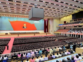 A Central Committee meeting is held to mark the 104th birth anniversary of North Korea's founder Kim Il Sung in this undated photo released by North Korea's Korean Central News Agency (KCNA) on April 14, 2016    REUTERS/KCNA