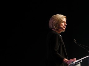 Premier Rachel Notley speaks during the State of the Province address at Northlands Expo Centre in Edmonton, Alta., on Friday April 15, 2016. The event was hosted by the Edmonton Chamber of Commerce. Photo by Ian Kucerak