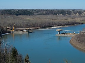 The Terwillegar Park Footbridge under construction in Terwillegar Park in Edmonton, Alta on Friday, April 15, 2016. (Photo by Ryan Wellicome)