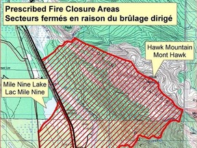 Map showing a prescribed burn north of the Jasper townsite scheduled for April 17, 2016.