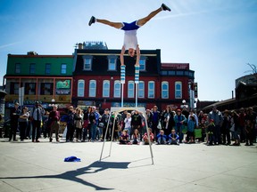 The warm weather brought buskers out in the Market Saturday.