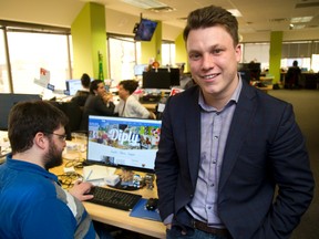 Taylor Ablitt, the co-founder and CEO of Diply, an entertainment web aggregator based in London ? and one of the most popular websites in the world ?  is shown in his downtown London office. (MIKE HENSEN, The London Free Press)