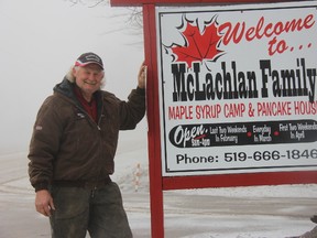 Ross McLachlan, one of the owners of the McLachlan Family Maple Syrup and Pancake house, on Monday, April 11, 2016. Due to unfavourable weather conditions, McLachlan said he produced between 30 to 35 per cent less syrup this year. JONATHAN JUHA/STRATHROY AGE DISPATCH/POSTMEDIA NETWORK