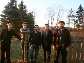 Brandon McHugh (left), Stephen Ingram, Greg Williams, Jeff Lupker and Igor Saika, the cast of local play Manuel. (Photo courtesy Tony Fonseca)