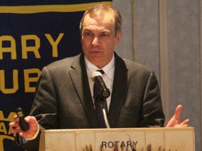 CIBC Deputy Chief Economist Benjamin Tal speaks to Sarnia Rotarians Monday at the Best Western Guildwood Inn. Tal spoke about oil prices and a low Canadian dollar aiding manufacturing in the country. (Tyler Kula, The Observer)