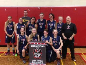 The U14 Sudbury Jam won gold at the OBA Division 6 provincial championships on the weekend. The U14 Jam is: (back row, left) Abby Frick, Ellie McIntyre, coach Adam Lafond, Athena Grandmaison, Emillie Lafond, Aneisha Rismond, Abigail Brown, coach John Desormeaux, (front row, left) Amy Vis, Heidi Lamothe, Aalyah Robinson, Ella Coco and Colleen Gauvreau (absent). Supplied photo