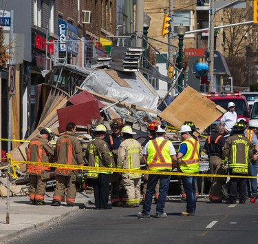 Scaffolding collapse on Eglinton Ave W., west of Bathurst St.  on Monday April 18, 2016. Ernest Doroszuk/Toronto Sun/Postmedia Network