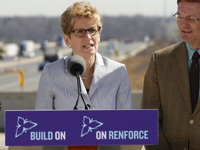 Ontario Premier Kathleen Wynne announces the widening of Highway 401 in Mississauga Friday, April 15, 2016. (Jack Boland/Toronto Sun)