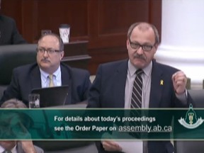 PC Interim Leader Ric McIver in the legislative assembly on Monday, April 18, 2016. (http://assemblyonline.assembly.ab.ca/)