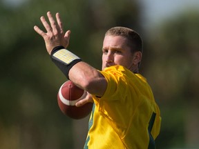 Eskimos' quarterback Thomas Demarco (17) sets up to throw a pass during the mini-camp at Historic Dodgertown in Vero Beach on Sunday, April 17, 2016.