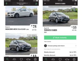 Screen shots from the Turo app. COURTESY, TURO