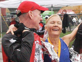 Batawa's Jutta Merilainen, showing finishing the 2012 PEC Marathon, was sixth among all Canadian female finishers at the Boston Marathon on Monday. (Intelligencer file photo)