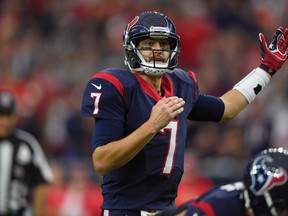 Houston Texans quarterback Brian Hoyer (7) signals during a playoff game against the Kansas City Chiefs at NRG Stadium. (John David Mercer/USA TODAY Sports)