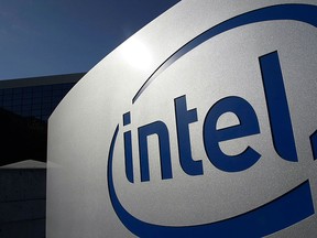 In this Jan. 12, 2011, file photo, the Intel logo is displayed on the exterior of Intel headquarters in Santa Clara, Calif. (AP Photo/Paul Sakuma, File)