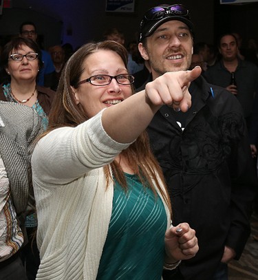 Supporters react as poll numbers roll in at the Progressive Conservative headquarters at Canad Inns Polo Park in Winnipeg on Tues., April 19, 2016. Kevin King/Winnipeg Sun/Postmedia Network