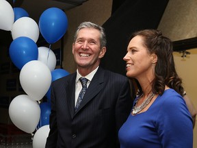 Progressive Conservative Leader Brian Pallister and wife Esther greet supporters at Canad Inns Polo Park in Winnipeg on Tues., April 19, 2016. Kevin King/Winnipeg Sun/Postmedia Network