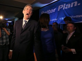 Progressive Conservative Leader Brian Pallister and wife Esther greet supporters at Canad Inns Polo Park in Winnipeg on Tues., April 19, 2016. Kevin King/Winnipeg Sun/Postmedia Network